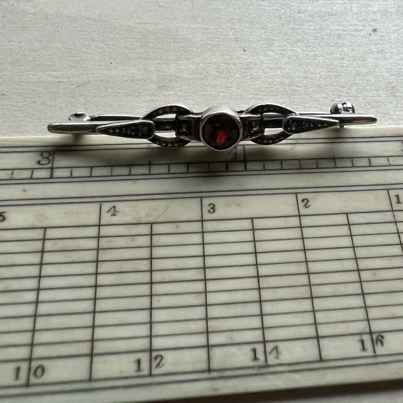 Vintage Garnet & Marcasite Pin - Picture 1 of 3
